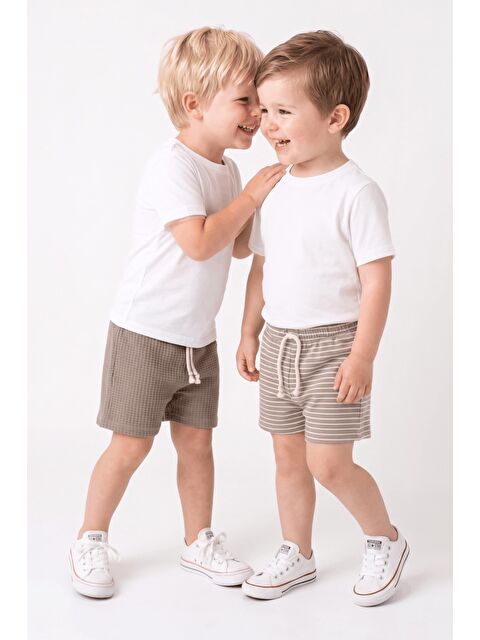 Miababy Elastanlı Kabartma Çizgili 2li Şort Paket