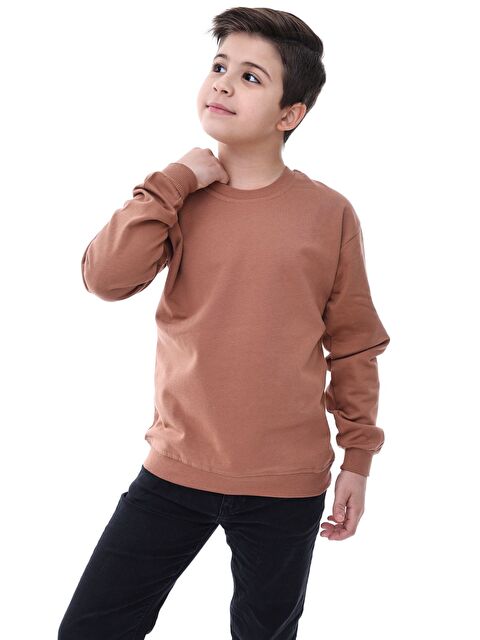 ZUZUNGA Basic Bisiklet Yaka Şardonlu Çocuk Sweatshirt 3-10 Yaş Krem - S000518871-19413