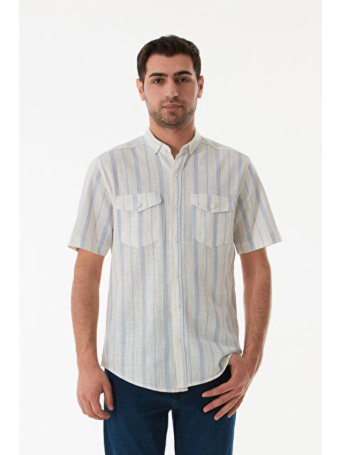 Fullamoda Çizgili Çift Cepli Düğmeli %100 Pamuk Gömlek - S000380651-17234