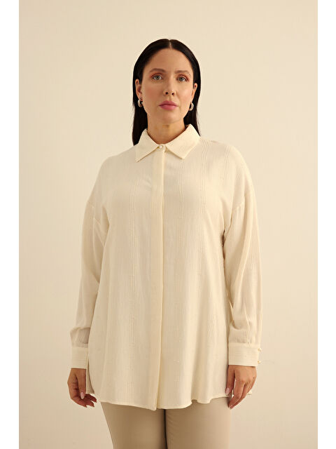 AKER Ekru Bürümcük İp Dokulu , Viscon Keten Tunik