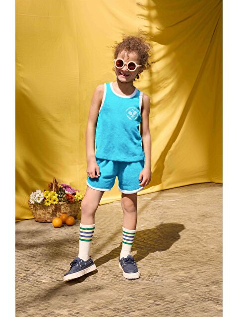 Luess Erkek Çocuk Havlu Tennis Nakışlı Alt Üst Takım - Mavi (3-4 Yaş 8-9 Yaş) - S000368386-17234