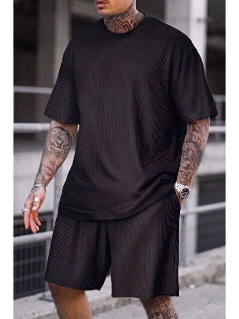 Oksit Ches Ottoman Oversize Erkek Şort Tişört Takım