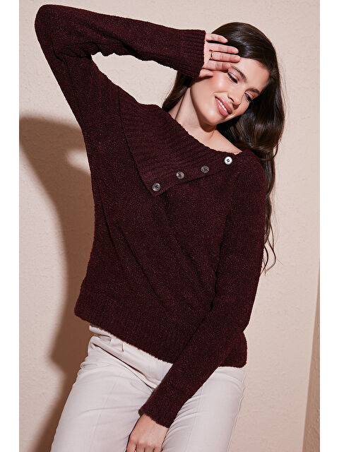 Lela Premium Regular Fit Kayık Yaka Düğme Detaylı Kazak 680KZ002563 - S000424890-19951