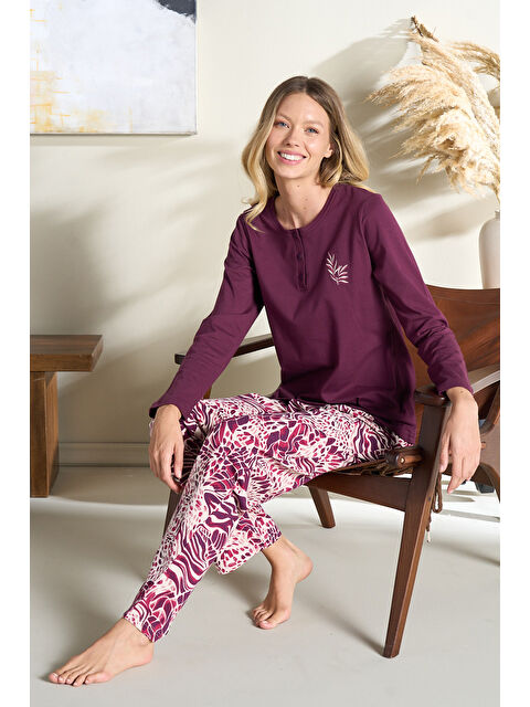 Remsa Kadın Penye Uzun Kol Pijama Takımı 3126 Bordo - S000471269-19951