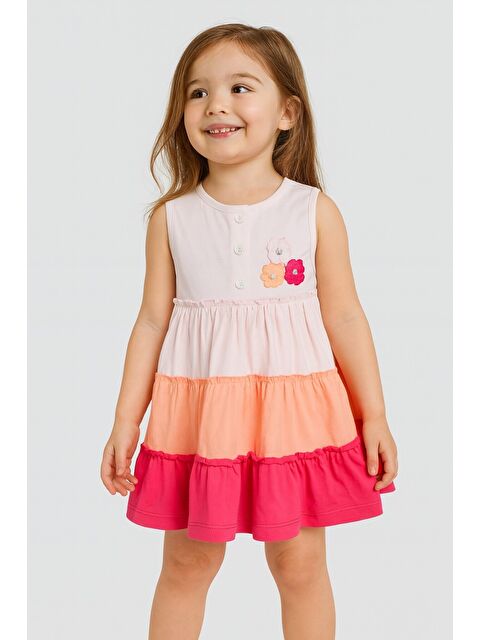 Chicsy Baby Kız Bebek Tatlı Premium Rengarenk Kat Kat Çiçek Detaylı Elbise