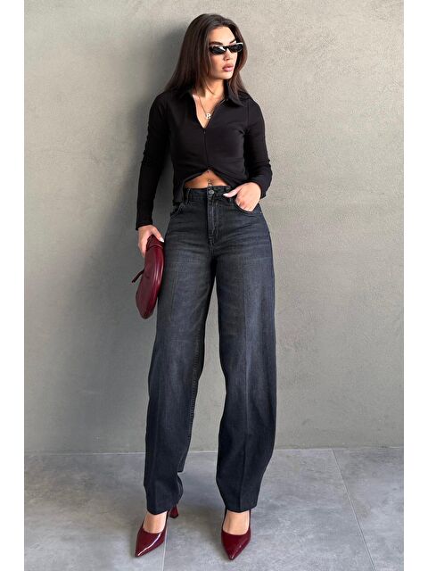 Madmext Antrasit Geniş Paça Yüksek Bel Kadın Wide Leg Jean Mg2623 - S000505389-29666