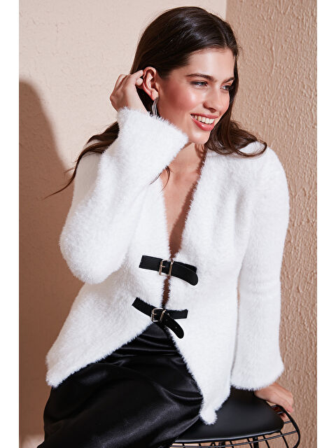 Lela Premium Regular Fit V Yaka Çift Kemerli Pelüş Hırka 680HI00112 - S000424910-19965