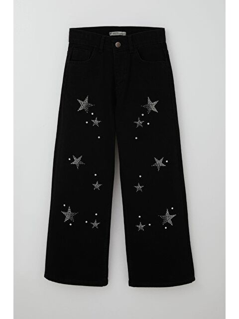 Breeze Kız Çocuk Jean Pantolon Taşlı Yıldız Aksesuarlı Siyah (10-14 Yaş) - S000493794-19351