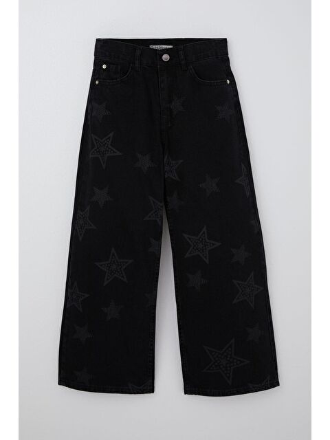 Breeze Kız Çocuk Jean Pantolon Yıldız Baskılı Fermuarlı Düğmeli Siyah (10-14 Yaş) - S000493795-19351