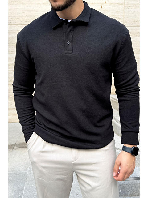 Livio Ferri Cali Erkek Regular Fit Polo Yaka Uzun Kollu Sweatshirt Tişört