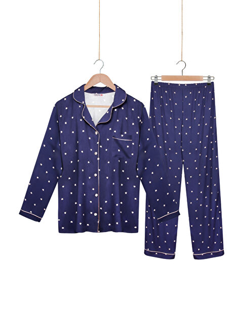 Dominant %100 Dokuma Viskon Düğmeli Uzun Kol Pijama Takımı - S000440263-37352