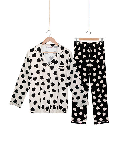 Dominant %100 Dokuma Viskon Düğmeli Uzun Kol Pijama Takımı - S000440265-37428