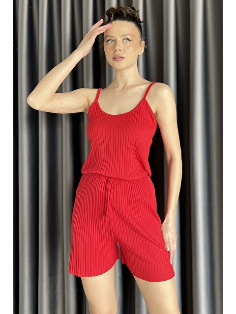 Gülseli Kadın Kendinden Çizgi Desenli Şortlu İkili Takım