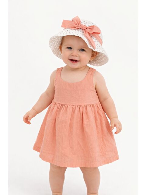 Chicsy Baby Tatlı Kız Bebek Yazlık Fiyonklu Şapkalı Pamuklu 2'li elbise