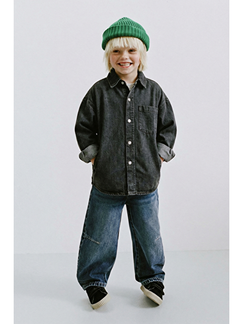 Magu Erkek Çocuk Pamuklu Oversize Antrasit Düğmeli Gömlek - S000500183-29666