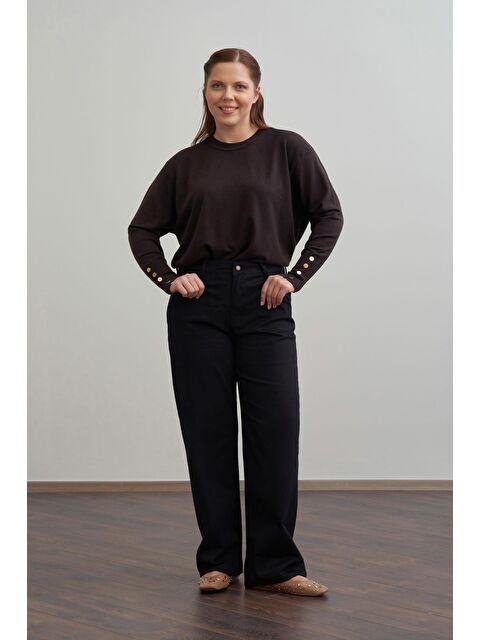 ALLDAY Siyah-Boru Paça Büyük Beden Gabardin Pantolon - S000496872-19351