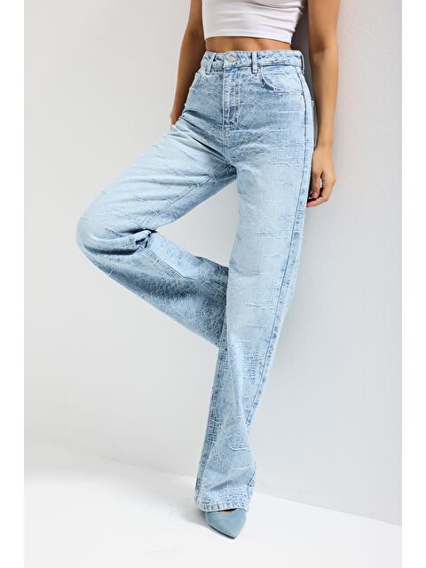 It's Basic Kadın Ice Jean Rengi 4s6-3 Straight Fit Yüksek Bel Özel Kumaş Tasarım Denim Jean - S000505393-17234