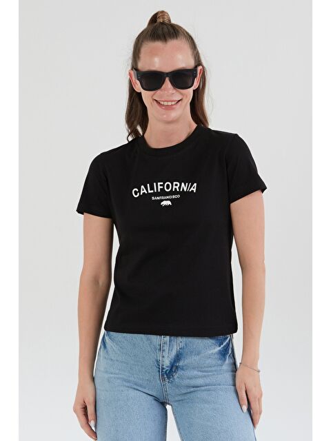 Fullamoda California Kabartma Baskılı Bisiklet Yaka Tişört - S000392041-19351