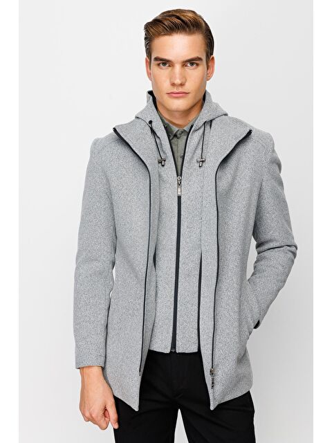 igs Erkek Gri Kapüşonlu Kaban - S000490214-20600