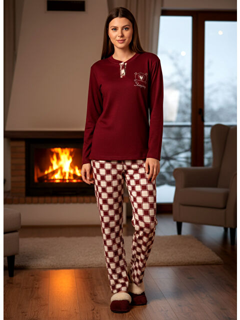 Remsa Kadın Termal Uzun Kol Pijama Takımı 4732 Bordo - S000495972-19951