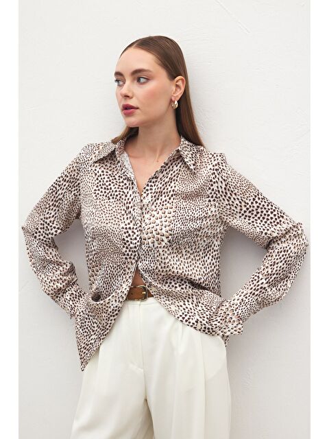 SATEEN Desenli Klasik Gömlek - Kahve - S000527045-19413