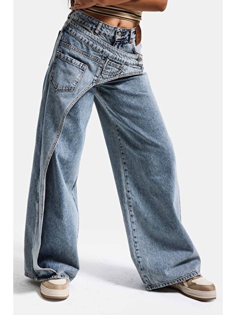 It's Basic Kadın T.Kot Rengi Palazzo Fit Çift Kemer Detaylı Özel Tasarım Denim Jean - S000505395-17234
