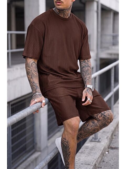 Oksit Ches Ottoman Oversize Erkek Şort Tişört Takım