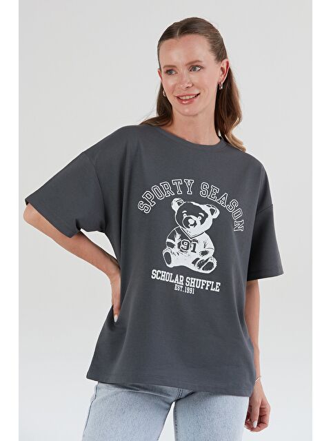 Fullamoda Ayıcık Baskılı Oversize Tişört - S000393372-29666