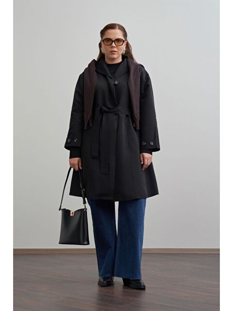 ALLDAY Siyah-Şal Yaka Trençkot - S000496874-19351