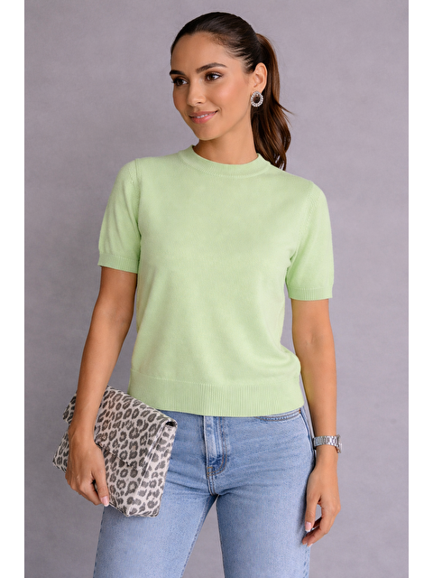 Madmext Mint Yeşili  Bisiklet Yaka Kadın Triko Tişört Mg2703