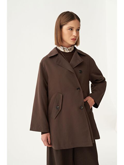 ALLDAY Acı Kahve-Asimetrik Düğmeli Arkası Pileli Trençkot - S000496875-28102