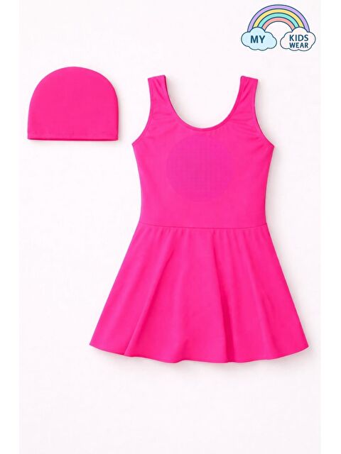 My Kids Wear Kız Çocuk Şapkalı Etekli Mayo Takımı (Külotlu Mayo) 12706