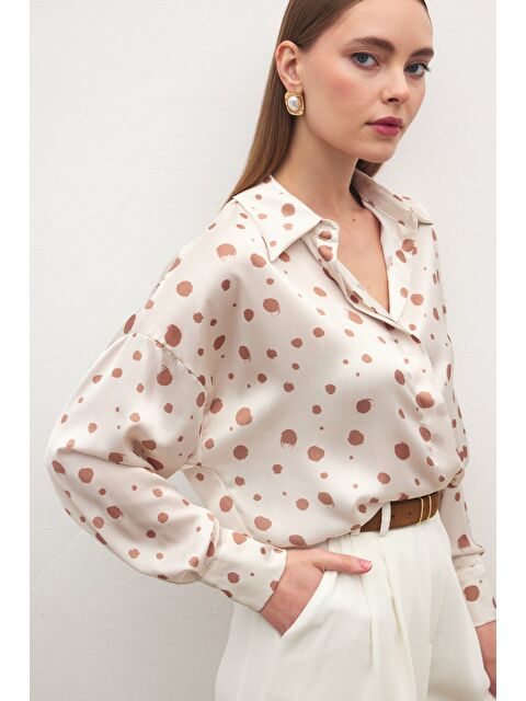 SATEEN Puantiyeli Gömlek - Bej - S000527046-19928