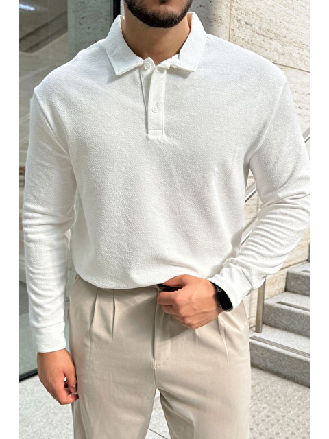 Livio Ferri Cali Erkek Regular Fit Polo Yaka Uzun Kollu Sweatshirt Tişört