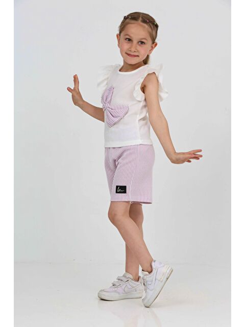 Tofisa Kız Çocuk Lila Fiyonklu Şort Takım - 27226 - S000457224-17878
