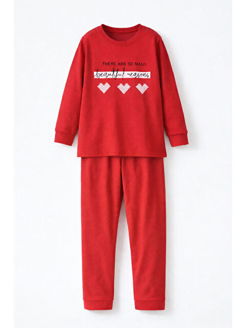 Remsa Genç Kız Çocuk Pamuklu Desenli Pijama Takımı 8412 Kırmızı01 - S000513365-37325