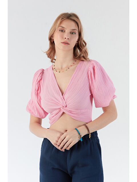 Fullamoda Önü Düğümlü Balon Kol Bluz - S000389298-20024