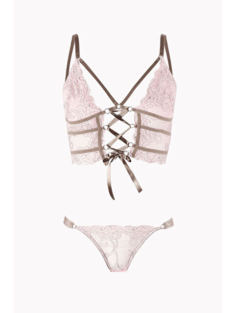 NBB Pembe Kahve Dekolteli Kapsız Bralet Takım - S000490864-20024