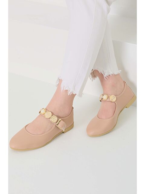 Tofisa Kadın Vizon Taş Detaylı Babet Ayakkabı - 27112 - S000390171-26429