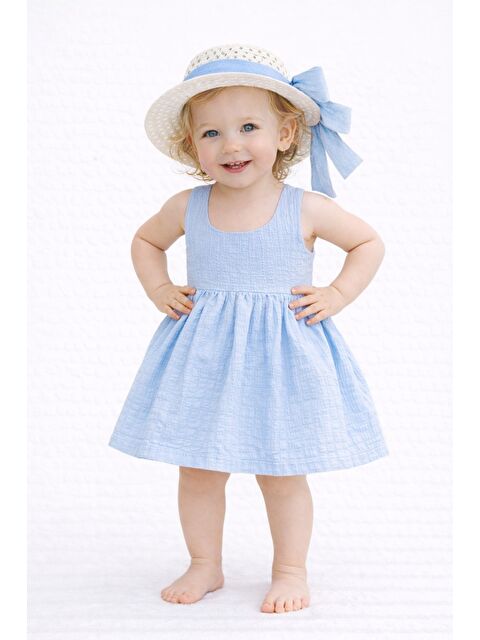 Chicsy Baby Tatlı Kız Bebek Yazlık Fiyonklu Şapkalı Pamuklu 2'li elbise