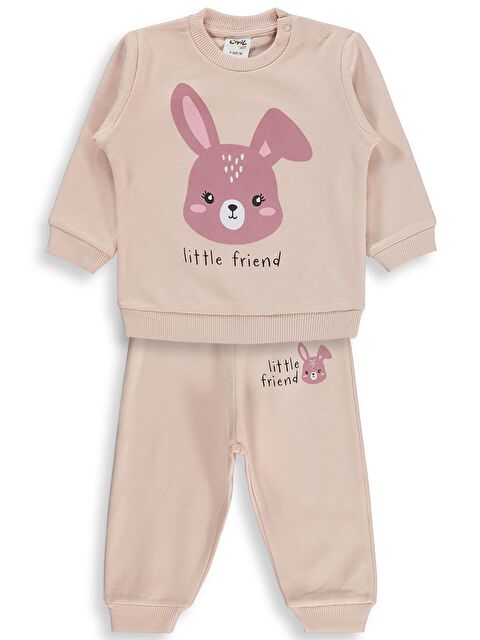 Civil Baby Tavşan Baskılı 6-18 Ay Takım - Pudra