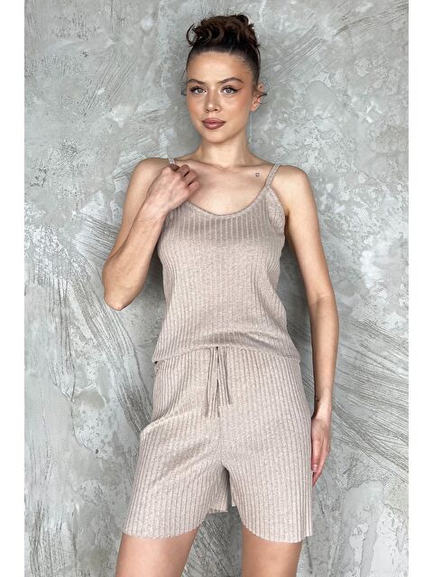 Gülseli Kadın Kendinden Çizgi Desenli Şortlu İkili Takım - S000386506-19928