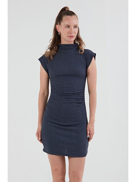 Fullamoda Bürümcük Kumaş Drapeli Dik Yaka Elbise - S000380903-23093