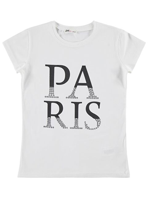 Civil Girls Paris Baskılı 10-13 Yaş Tişört - Kırık Beyaz