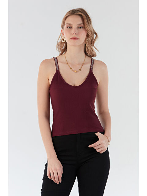 Fullamoda Fitilli Askıları Taş Detaylı V Yaka Bluz - S000391815-19951