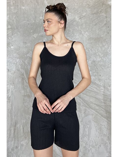 Gülseli Kadın Kendinden Çizgi Desenli Şortlu İkili Takım - S000386506-19351