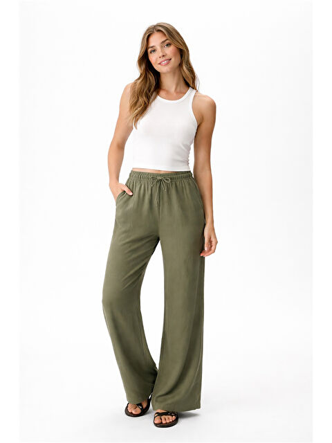 Fashion Friends Pamuk ve Keten Karışımlı Yüksek Bel Kadın Pantolon 26Y0608K1