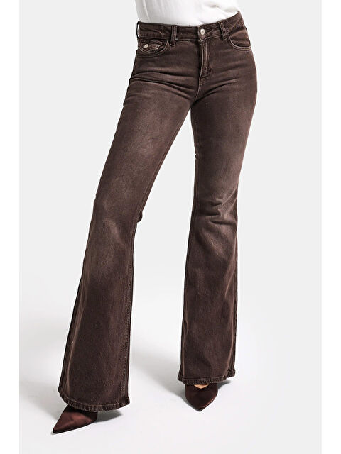 It's Basic Kadın Kahverengi 2s6-16 SLN05 Mid Rise Flare Fit Esnek Kumaş Denim Jean - S000527049-19413