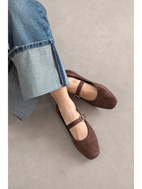 Straswans Berny Kadın Kemer Detay Süet Babet Kahve - S000530765-19413