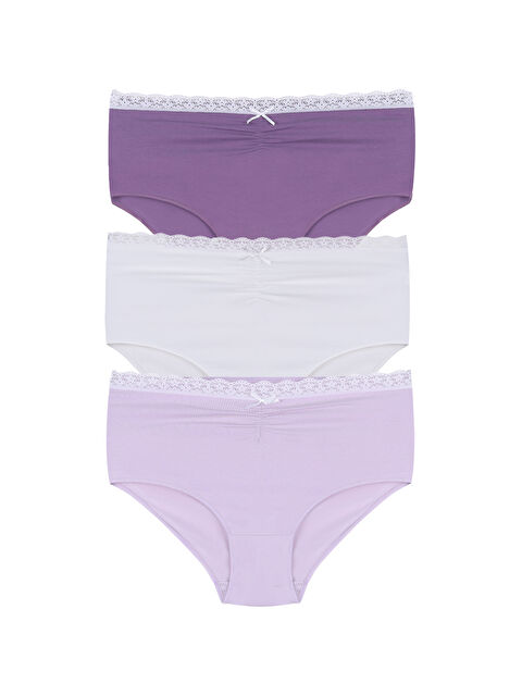 Koza İç Giyim Kadın Ön Bel Dantelli Büzgülü ve Fiyonk Detaylı Lastikli 3'lü Külot - S000513368-37402